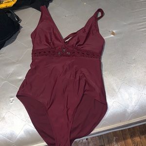 Red Kona Sol XL swimsuit, cute pattern, open back